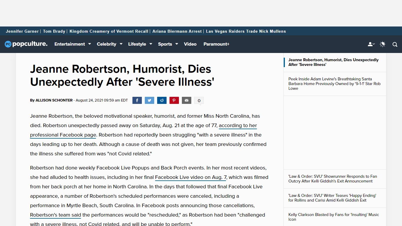 Jeanne Robertson, Humorist, Dies Unexpectedly After 'Severe ... - Celebrity